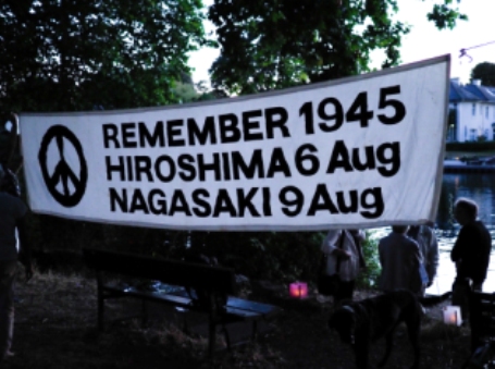 Banner: remember 1945, Hiroshima 6th August, Nagasaki 9th August