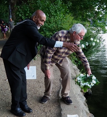 Throwing flowers into the water
