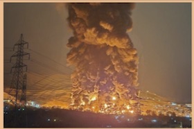 Fire at an Iranian oil refinery, one of 30 such facilities attacked by Israeli forces this year